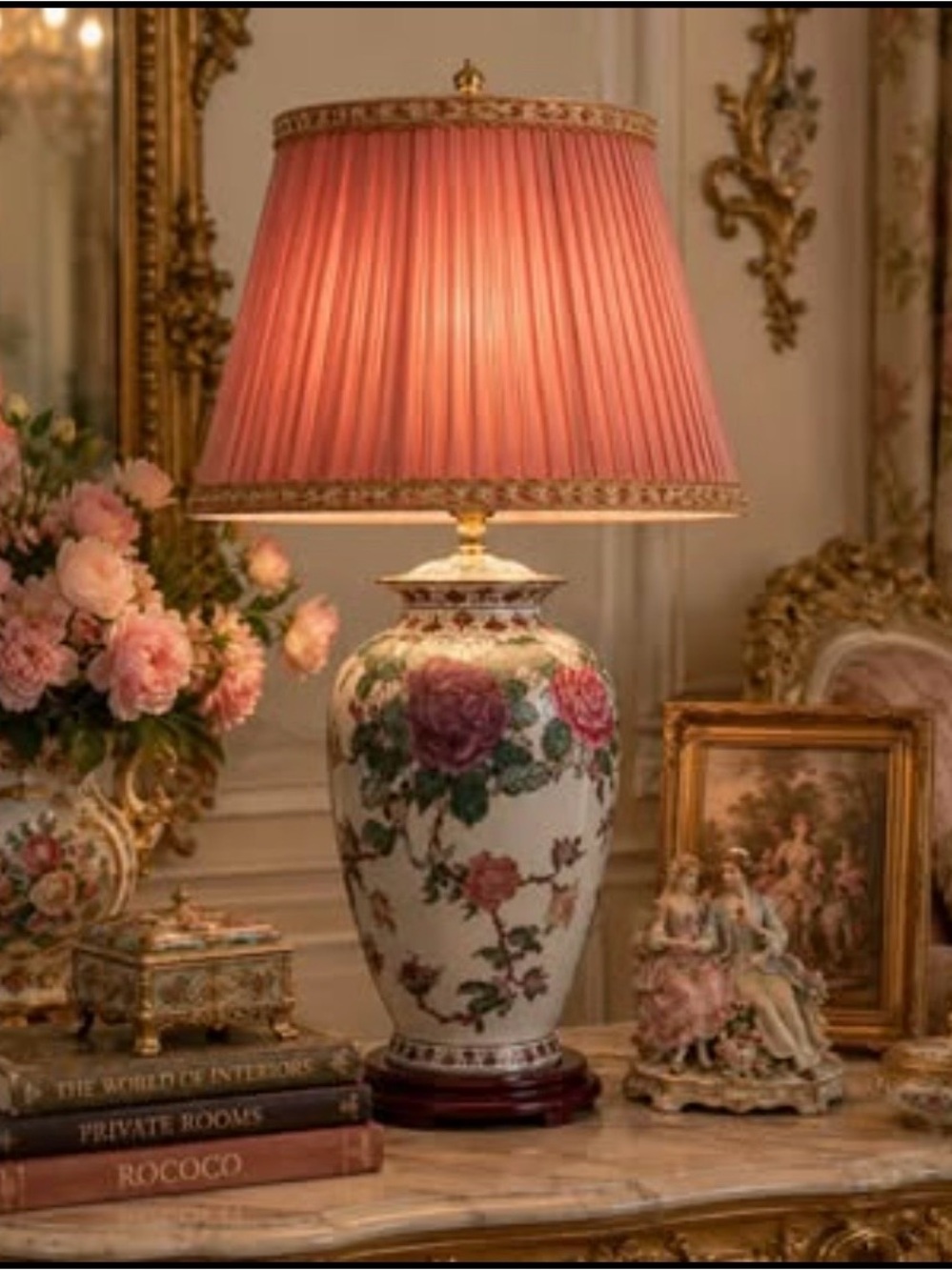 Vintage Famille Rose Style Iridescent Porcelain Ginger Jar Table Lamp